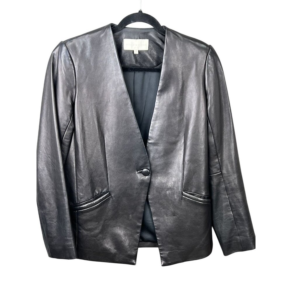 Michelle & Mason Womens Leather One Button Blazer